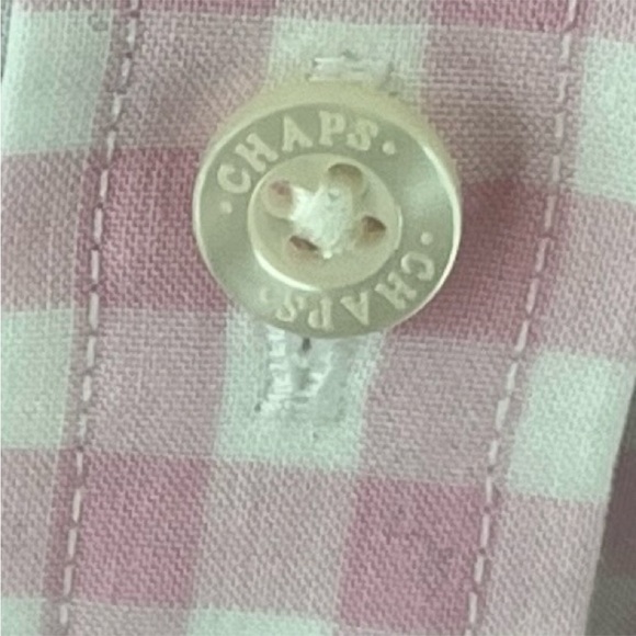 CHAPS Pink White Gingham Button Front Shirt 3/4 Sleeve Casual Office - Picture 3 of 6